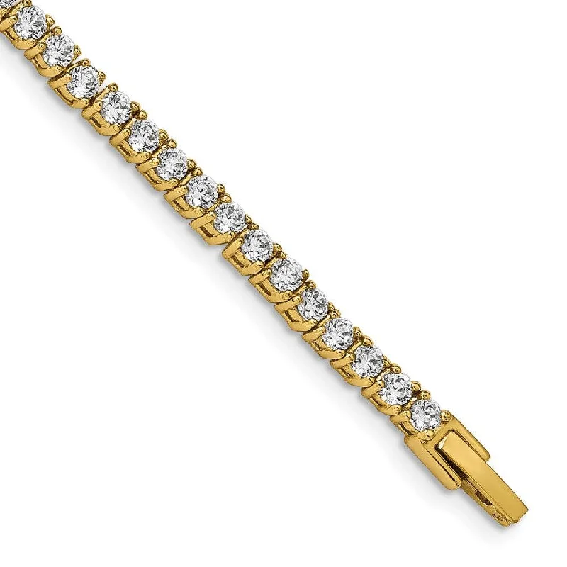 Simple Chain Bracelet-Stainless Steel Polished Yellow IP-plated with CZ 7.5in Tennis Bracelet