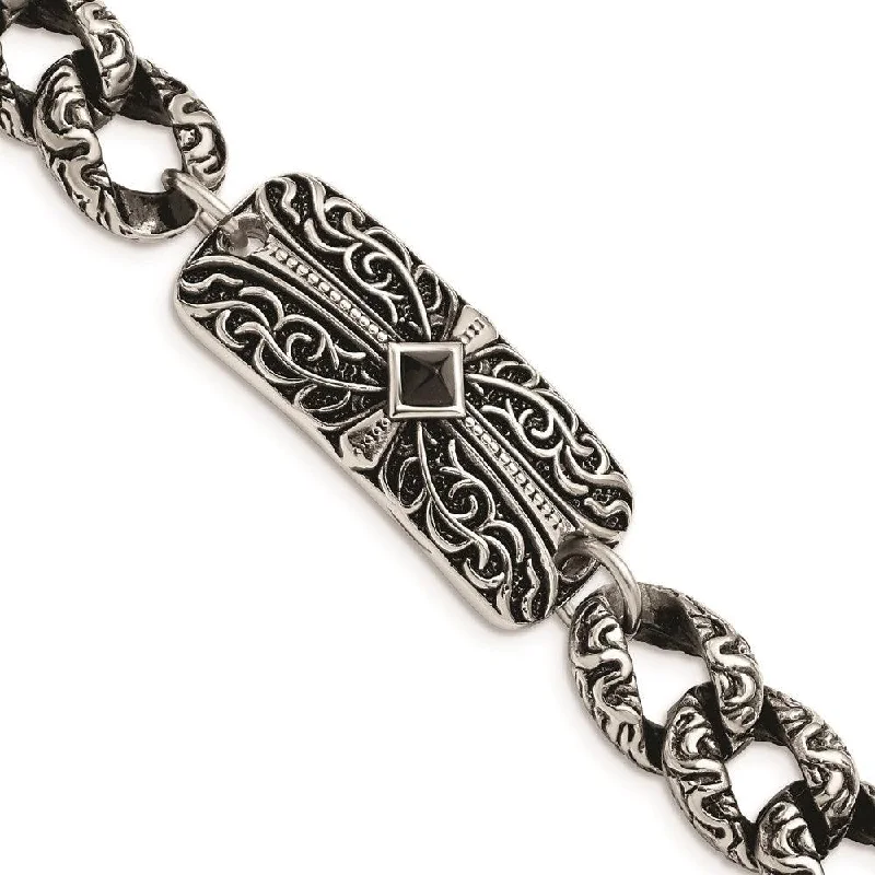 Adjustable Silver Link Bracelet-Stainless Steel Antiqued 9in Bracelet