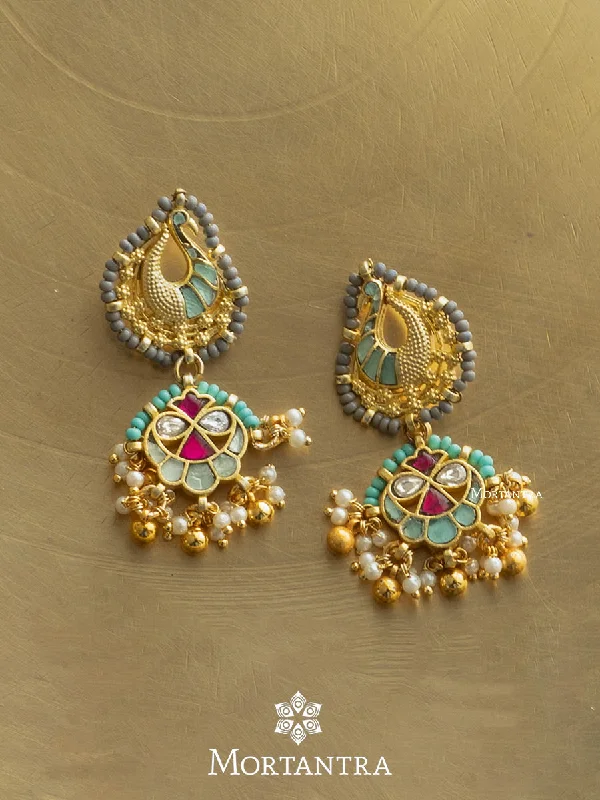 Large Gold Earrings-Multicolor Gold Plated Mishr Earrings - MR-E108M