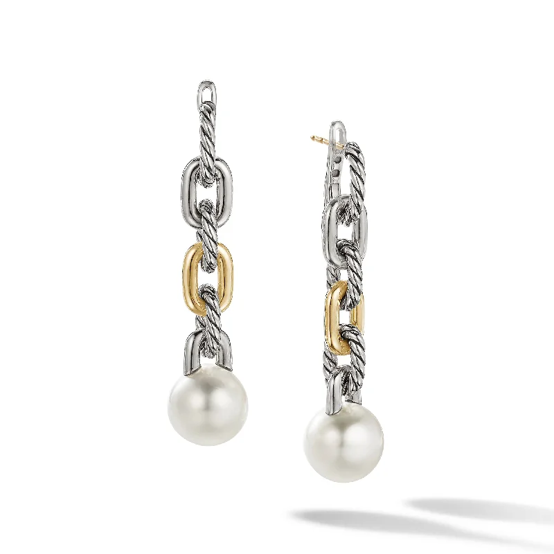 Classic Stud Earrings-DY Madison® Pearl Chain Drop Earrings in Sterling Silver with 18K Yellow Gold