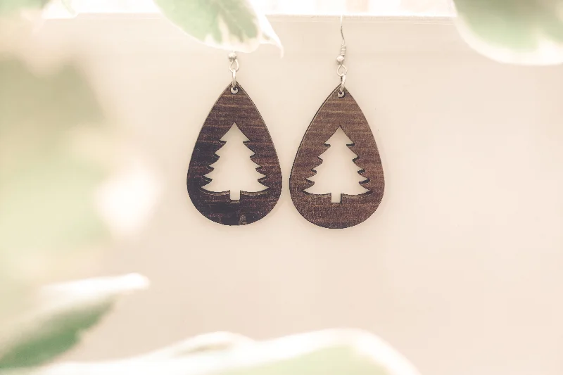 Long Tassel Drop Earrings-Beautiful Rustic Wood Tree Earrings