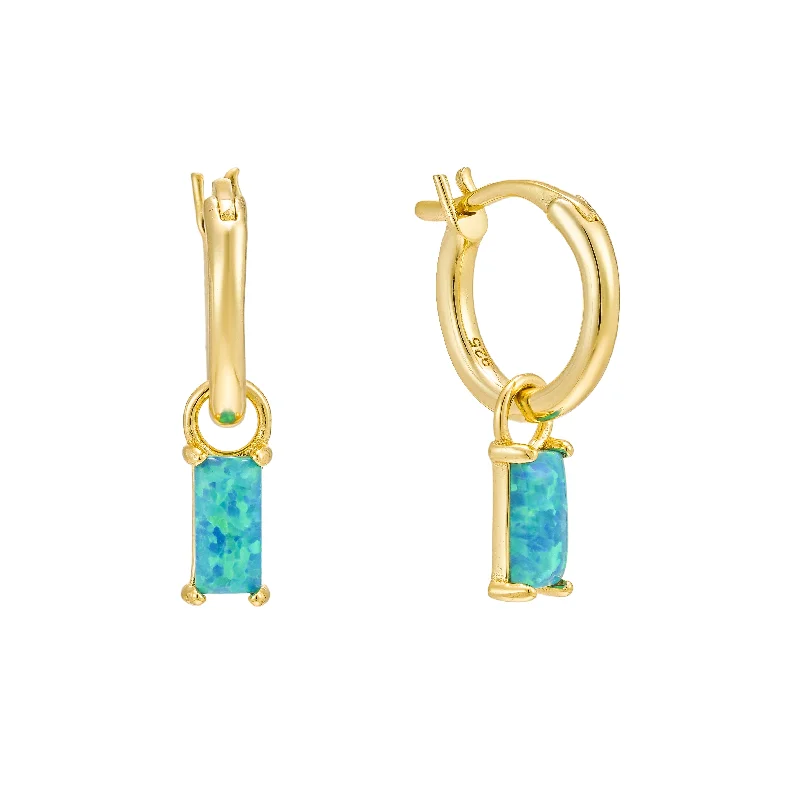 Geometric Shape Earrings-Blue Lagoon Opal Hoops