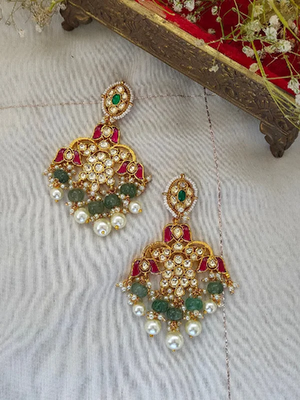 Crystal Stud Earrings-Multicolor Gold Plated Jadau Kundan Earrings - ME932M