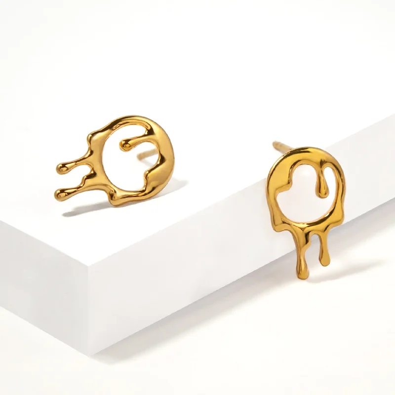 Dainty Gold Earrings-Dripping Rivulets Stud Earrings