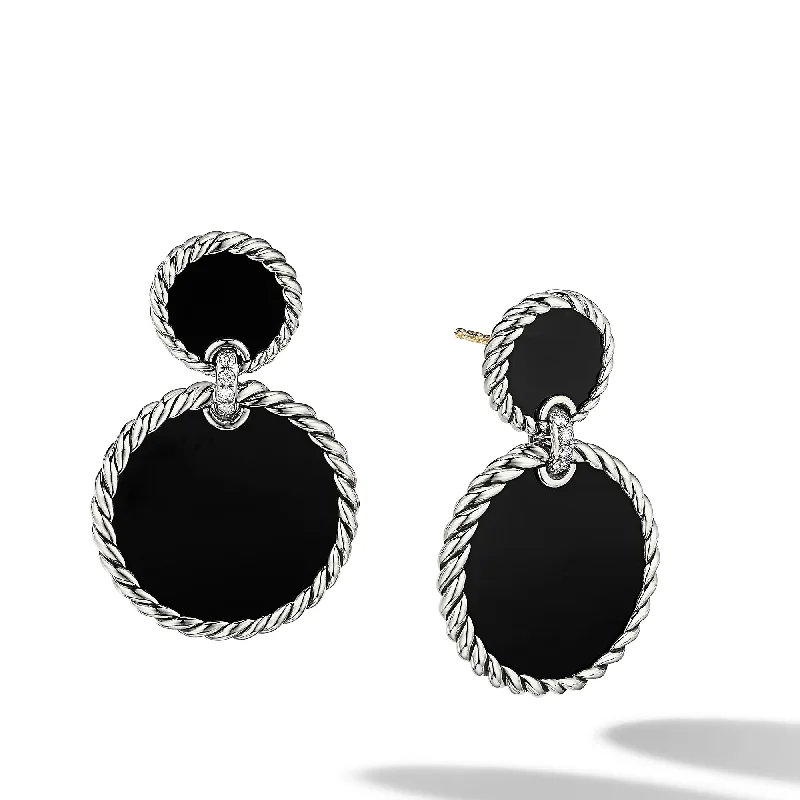 Multi-Colored Earrings-DY Elements® Double Drop Earrings in Sterling Silver with Black Onyx and Diamonds\, 33mm