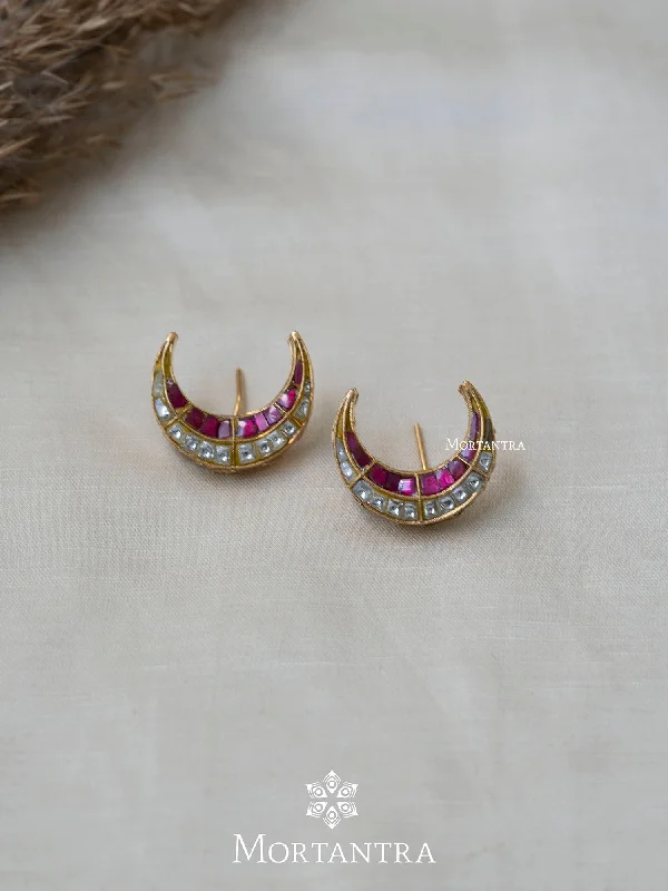 Chic Gold Stud Earrings-Pink Color Gold Plated Thappa Jadau Kundan Earrings - TJ-E39WP