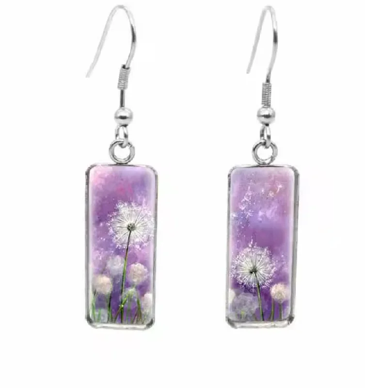 Adjustable Drop Earrings-Beautiful Glass Like Folk Dandelion Earrings