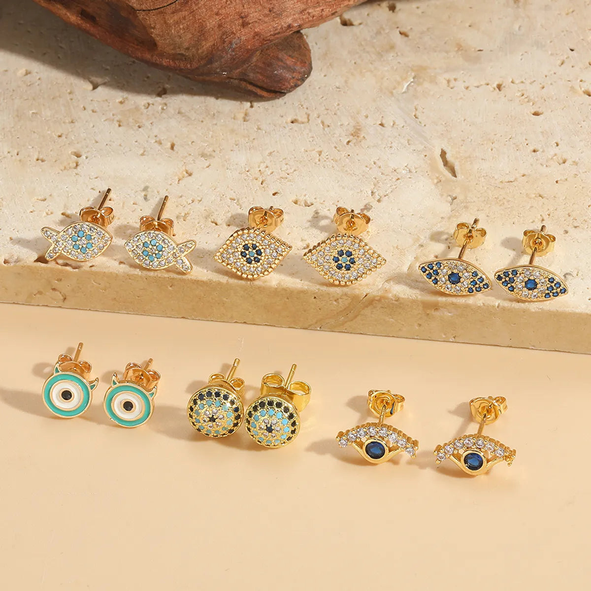 1 Pair Elegant Simple Style Commute Devil'S Eye Enamel Inlay Copper Zircon 14K Gold Plated Ear Studs