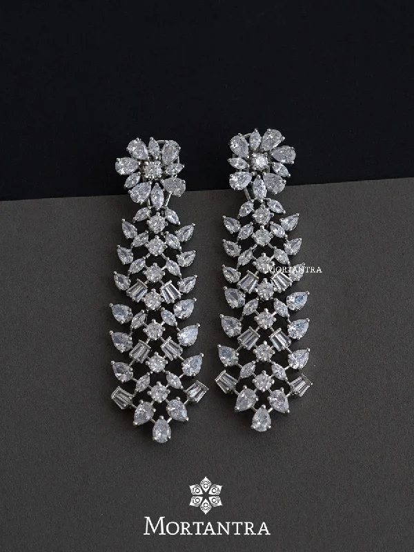 Colored Gemstone Earrings-White Color Silver Plated Faux Diamond Earrings - CZEAR493