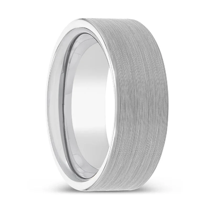 DOMINIK | Silver Ring, White Tungsten Ring, Brushed, Flat