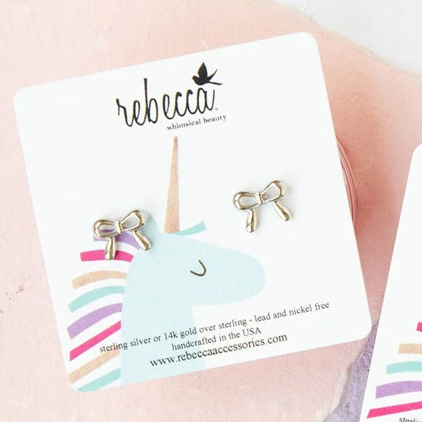 Dangling Gold Earrings-Bow Silver Post Earring Children’s Jewelry