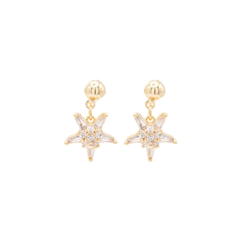 Rose Gold Earrings-North Star Cubic Zirconia Post Dangle Earring Celestial