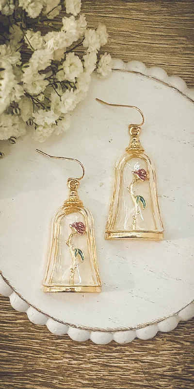 Vintage Gold Earrings-Beautiful Rose in Case Earrings