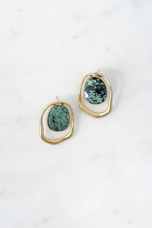 Shiny Hoop Earrings-Frame Stone Earrings Gold