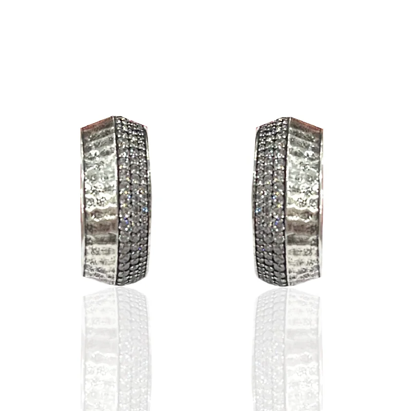 Double Hoop Earrings-VINTAGE SILVER PAVE NOMA HOOPS