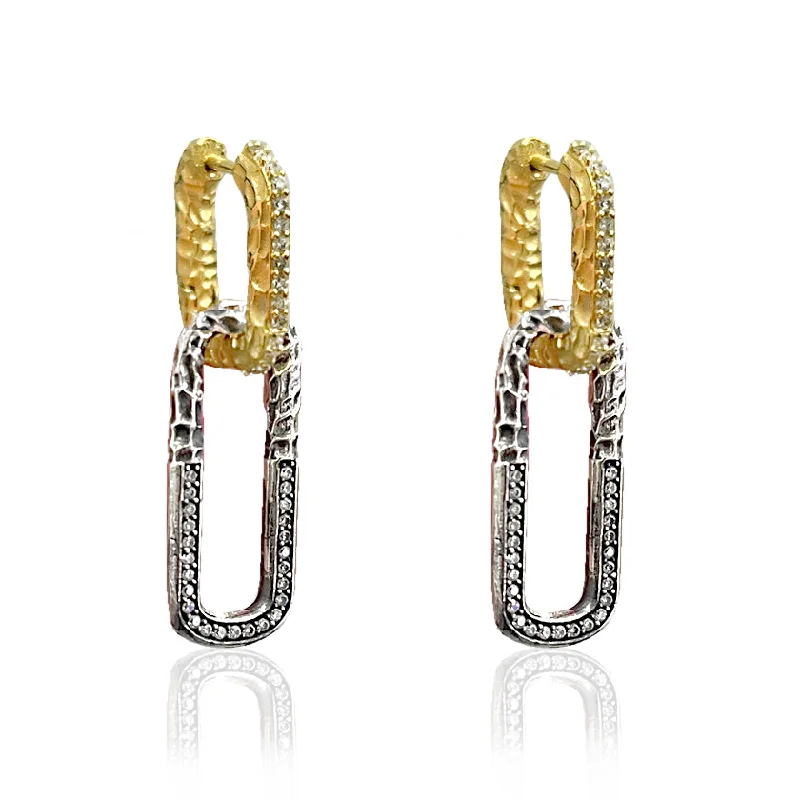 Unique Silver Hoop Earrings-GOLD TWO TONE PAPERCLIP DROP EARRINGS