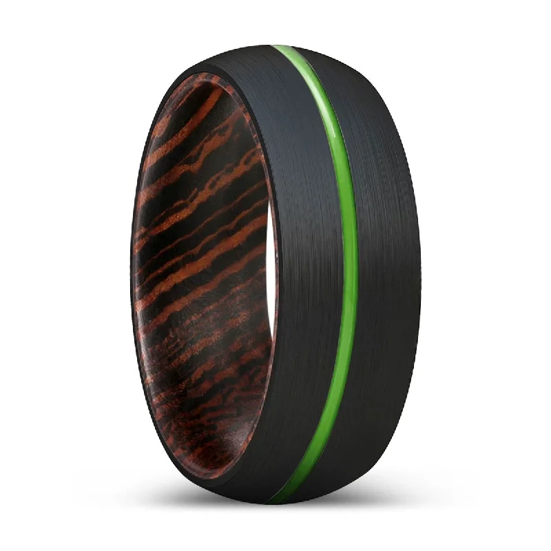 GRIFFIN | Wenge Wood, Black Tungsten Ring, Green Groove, Domed