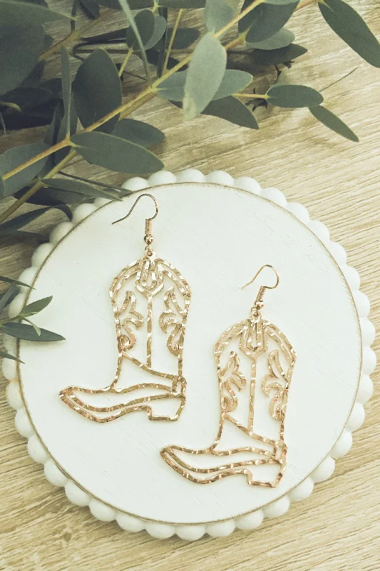 Chunky Gold Earrings-Beautiful Cowboy Boot Earrings - Gold or Silver