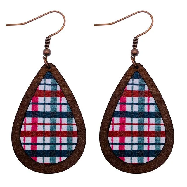 Dangling Gold Earrings-Beautiful Vintage Plaid Christmas Earrings