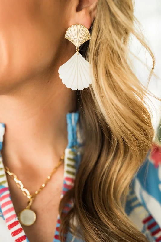 Pearl Dangle Earrings-Shell Fan Earrings