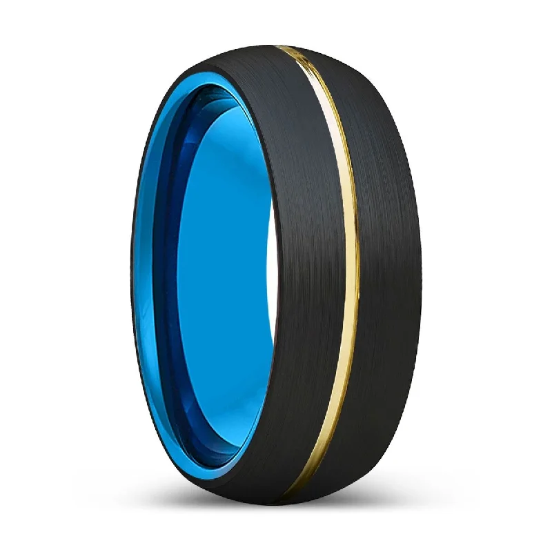 IMRICH | Blue Tungsten Ring, Black Tungsten Ring, Gold Groove, Domed