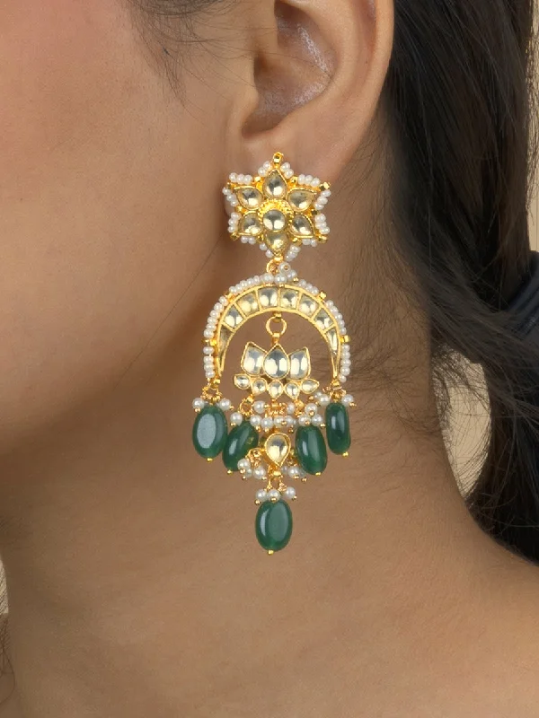 Simple Silver Drop Earrings-Green Color Gold Plated Jadau Kundan Earrings - ME700YGR