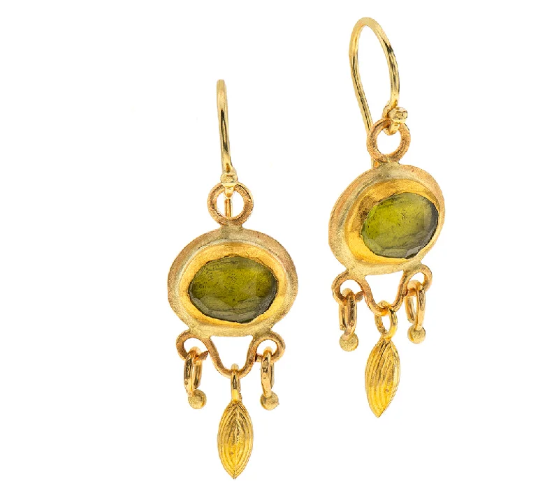 Cute Ear Jackets-Nava Zahavi Oval Peridot Yellow Gold Dangling Earrings