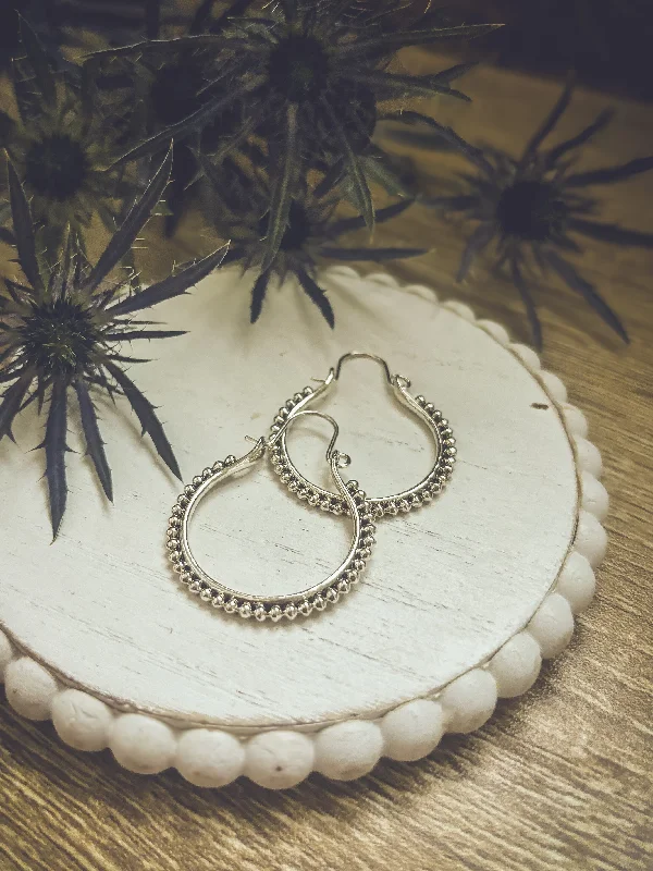 Unique Silver Hoop Earrings-Beautiful Boho Silver Hoop Drop Earrings