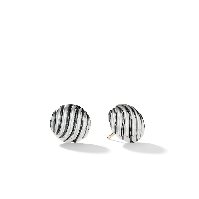 Long Tassel Earrings-Sculpted Cable Stud Earrings in Sterling Silver\, 14mm