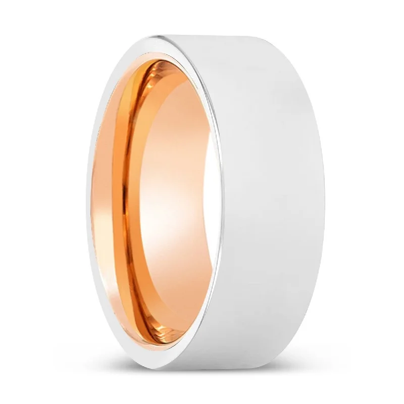 CHAPMAN | Rose Gold Ring, Silver Tungsten Ring, Shiny, Flat