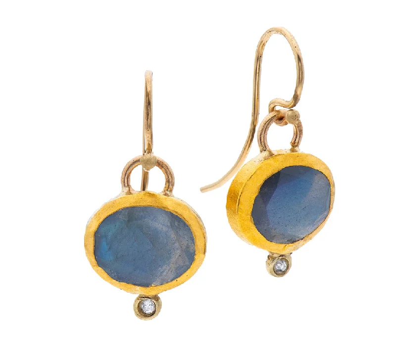 Simple Crystal Earrings-Nava Zahavi Yellow Gold Blue Topaz and Diamond Earrings