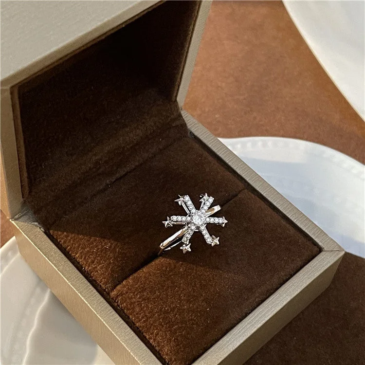 Small Silver Snowflake Open Ring