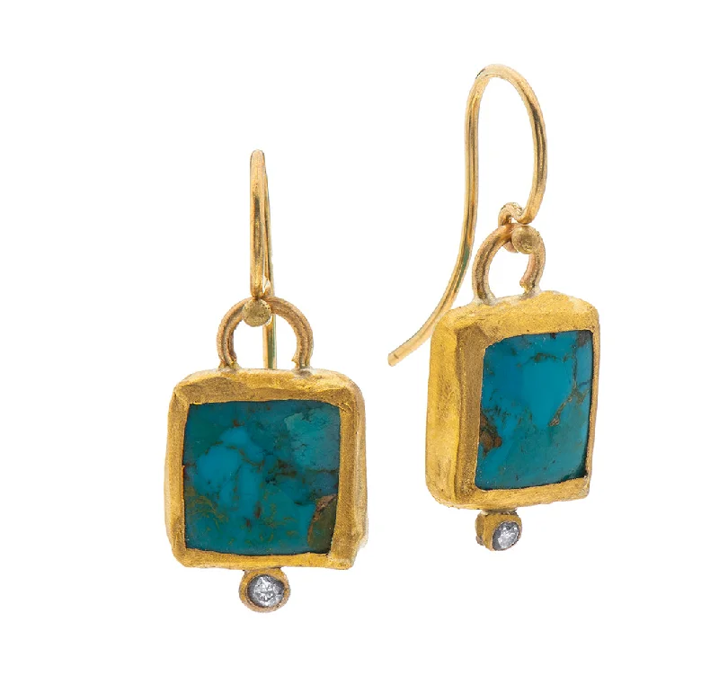 Personalized Name Earrings-Nava Zahavi Yellow Gold Turquoise and Diamond Earrings