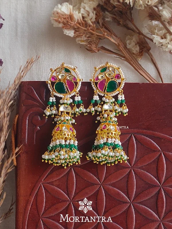 Gold-Plated Earrings-Multicolor Gold Plated Jadau Kundan Earrings - ME1021M