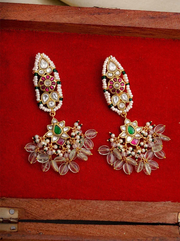 Sterling Silver Earrings-Multicolor Gold Plated Jadau Kundan Earrings - ME1152M