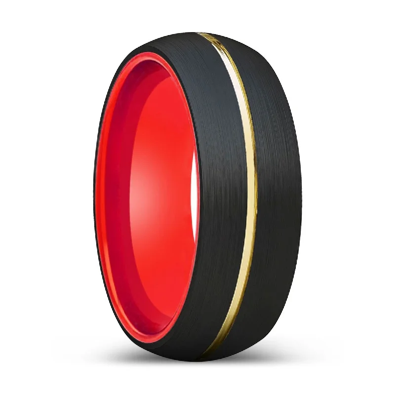 RADOVAN | Red Ring, Black Tungsten Ring, Gold Groove, Domed