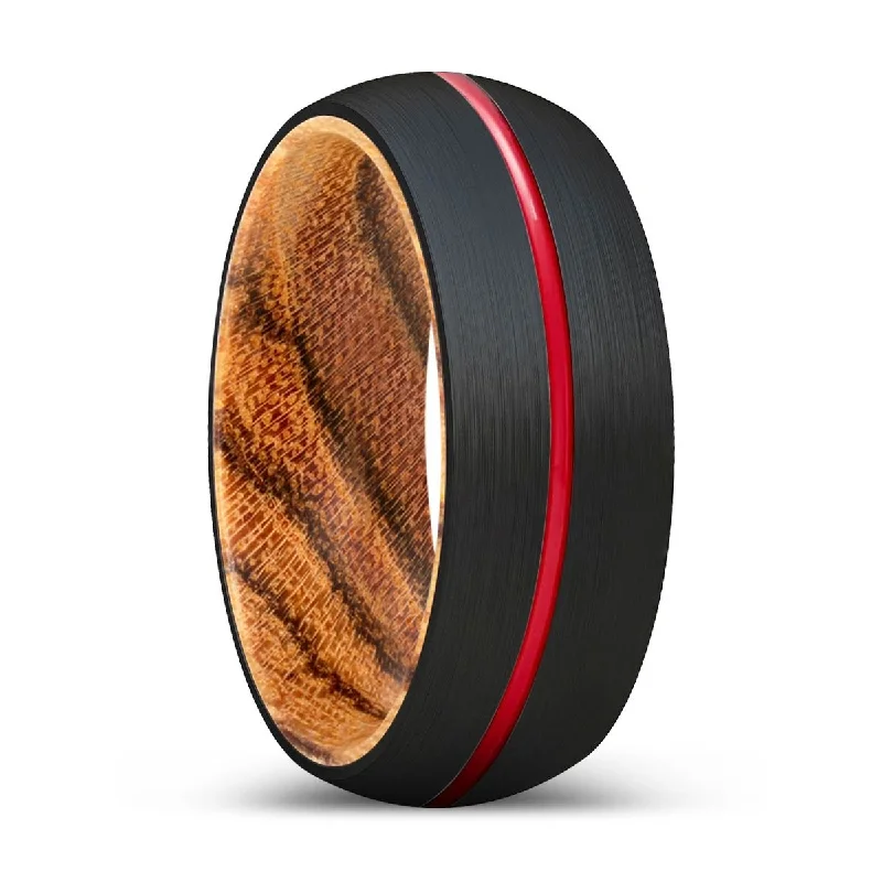 MUTANT | Bocote Wood, Black Tungsten Ring, Red Groove, Domed