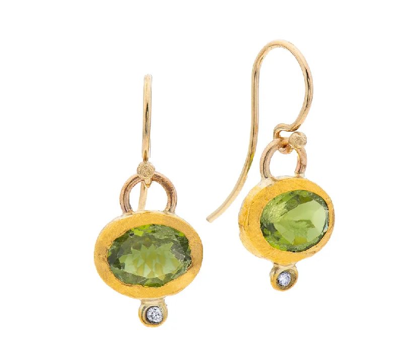 Triangular Drop Earrings-Nava Zahavi Yellow Gold Oval Peridot and Diamond Earrings