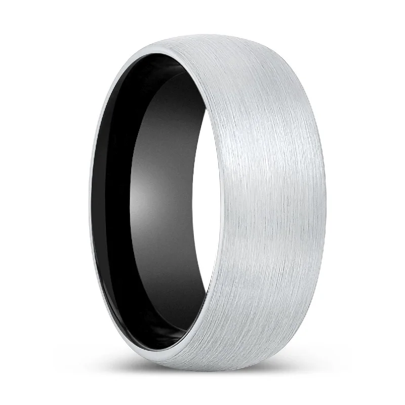 GUARDIAN | Black Ring, White Tungsten Ring, Brushed, Domed