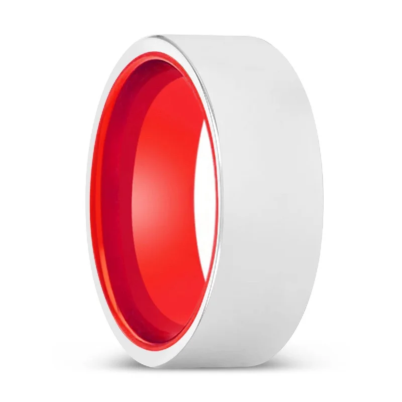 NAVARRO | Red Ring, Silver Tungsten Ring, Shiny, Flat