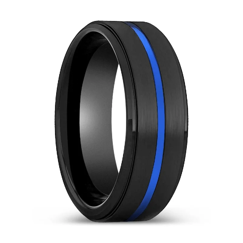 SPECTRAL | Black Ring, Black Tungsten Ring, Blue Groove, Stepped Edge