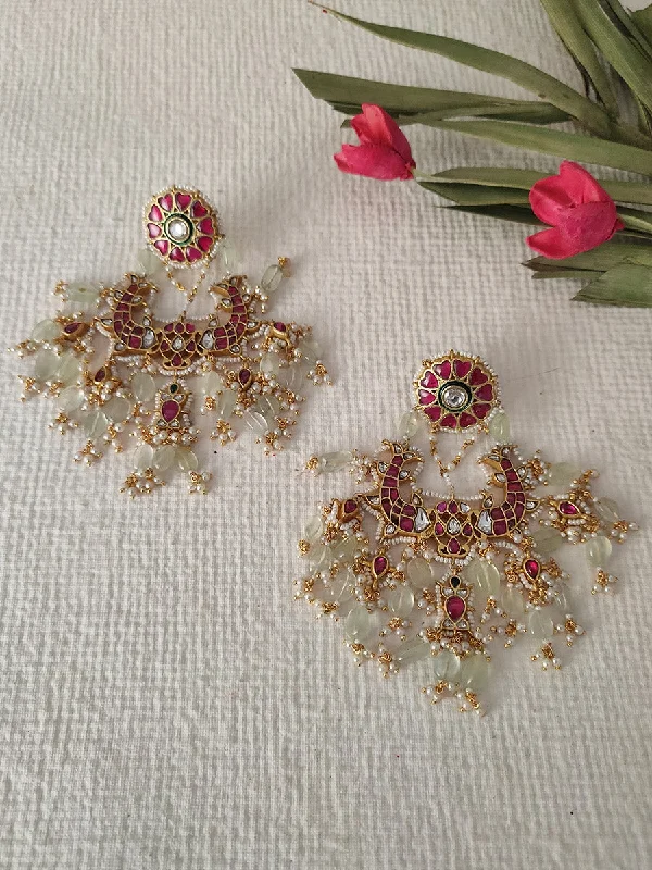 Cool Cuff Earrings-Pink Color Gold Plated Jadau Kundan Earrings - ME774YR