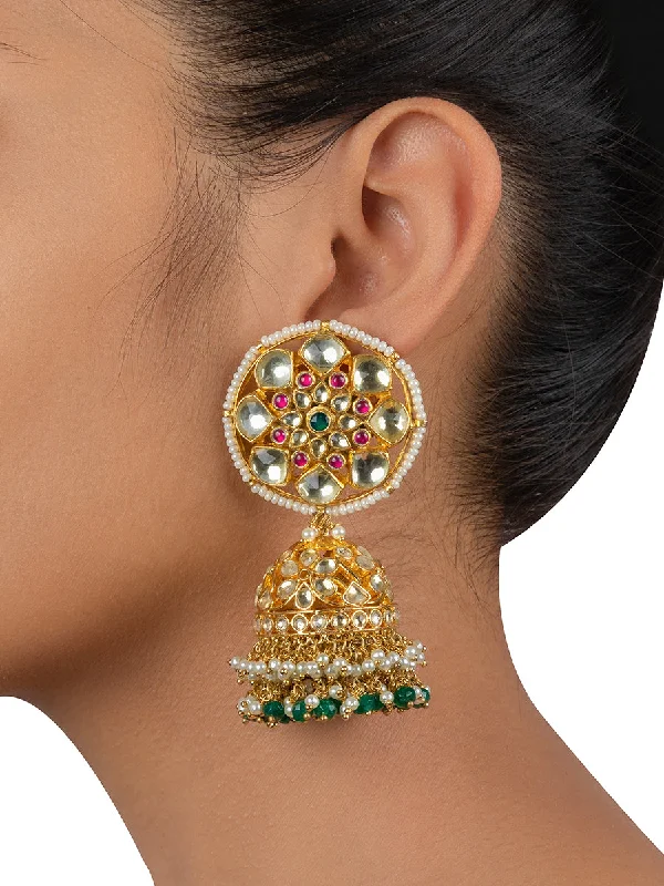 Silver Circle Earrings-Multicolor Gold Plated Jadau Kundan Earrings - ME477M