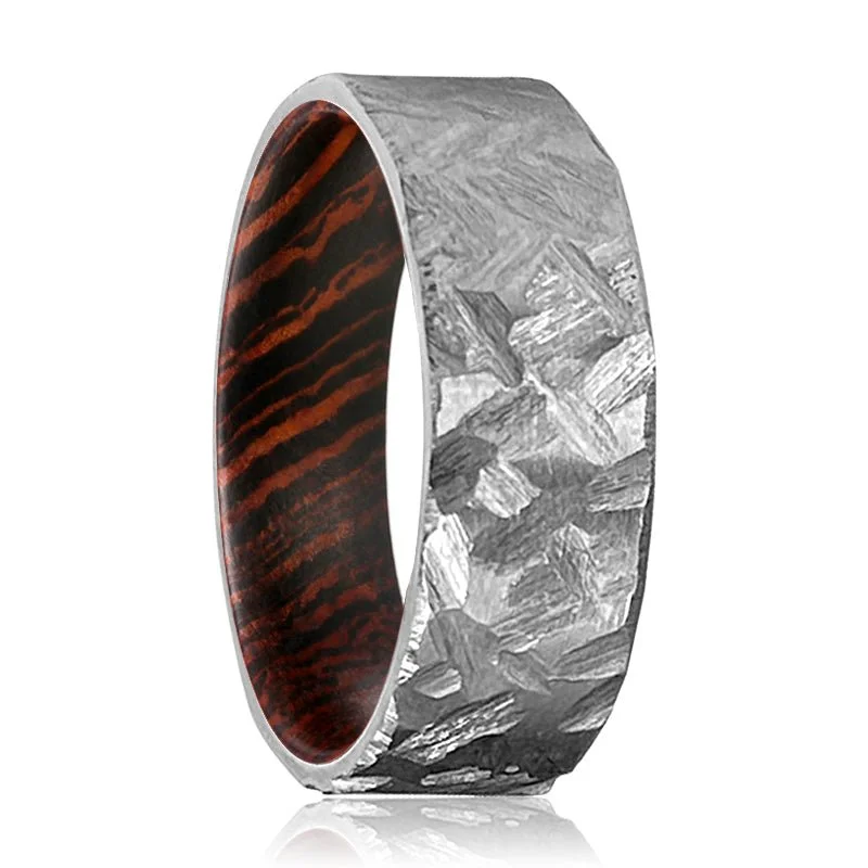 MEADOW | Wenge Wood, Silver Titanium Ring, Hammered, Flat