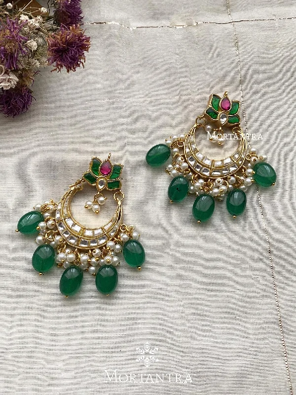 Large Statement Earrings-Multicolor Gold Plated Thappa Jadau Kundan Earrings - TJ-E35M