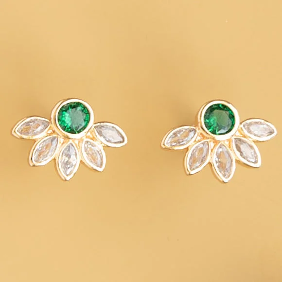 Silver Hoop Earrings-Emerald Flower Cubic Zirconia Post Stud Marquise Earring