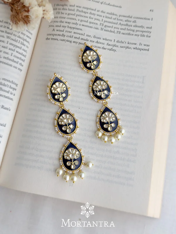 Silver Chain Earrings-Blue Color Gold Plated Jadau Kundan Earrings - ME1052BL