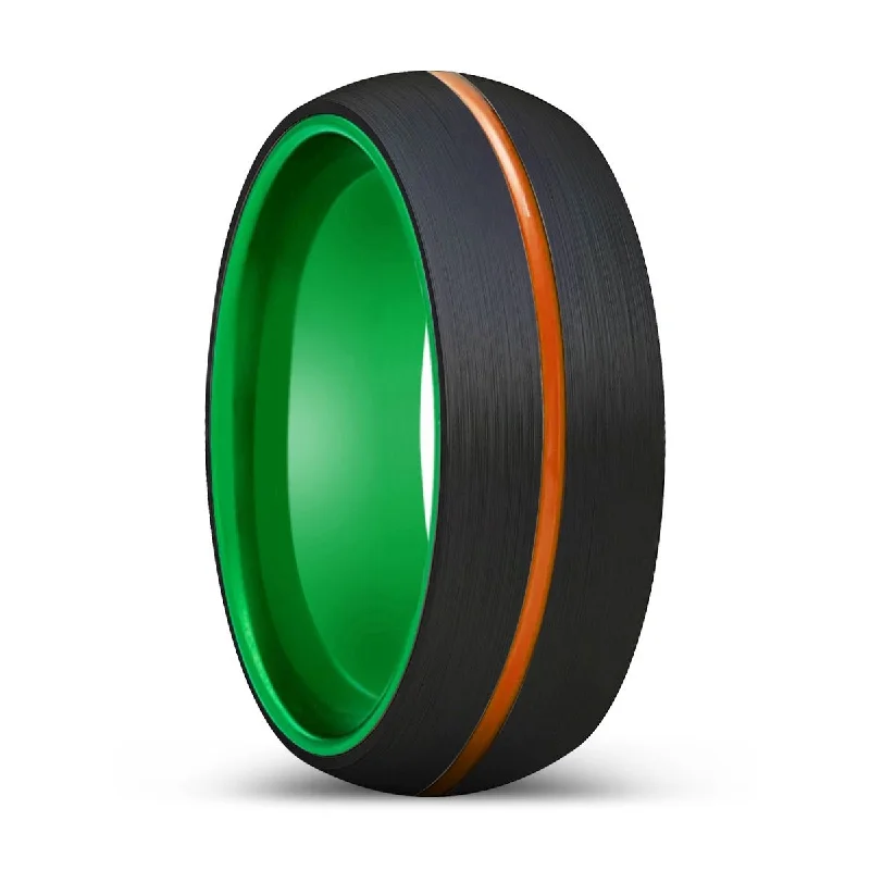 OUTLAW | Green Ring, Black Tungsten Ring, Orange Groove, Domed