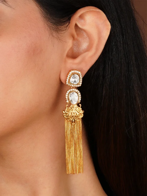 Fancy Drop Earrings-White Color Gold Plated Faux Polki Earrings - PK-E110