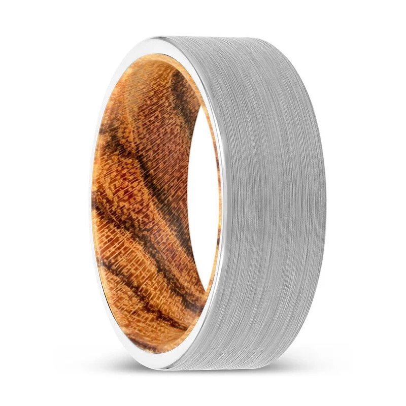 WALLACE | Bocote Wood, White Tungsten Ring, Brushed, Flat